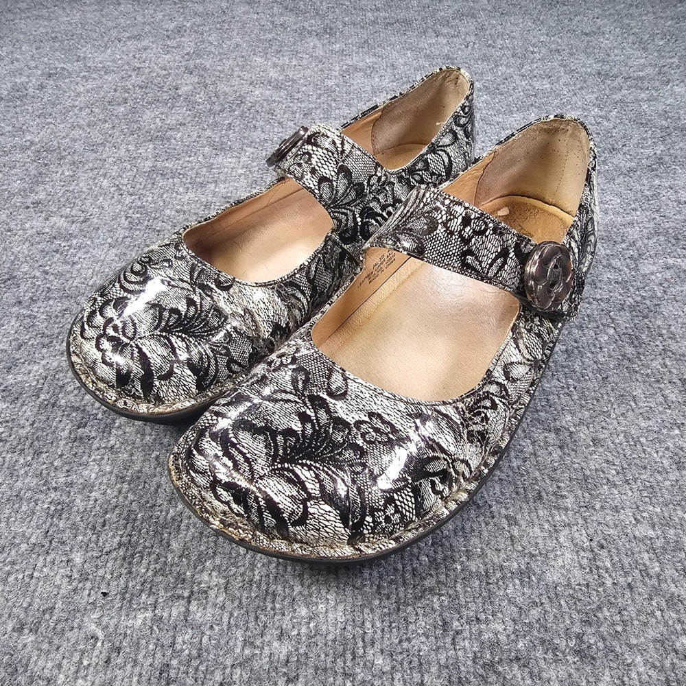Alegria Paloma Mary Jane Comfort Shoes EU 40 W9.5 Black White Cream Lace Rocker